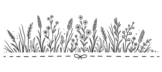Wall Mural - hand drawn pattern with flowers and herbs