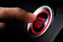 Finger Pressing Botton Start Or Stop Car Engine