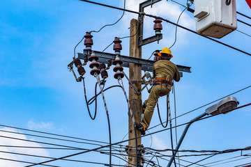 The electrical worker  are repairing the electrical system