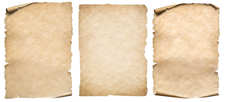 vintage paper or parchment set isolated on white