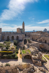 Wall Mural - David's tower in Jerusalem Old City at sunny day in old city of Jerusalem, Israel 