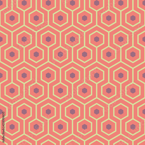 Orange Purple Yellow Green Meandering Geometric Hexagons