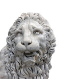 Fototapeta Tęcza - big marble lion head of old marble lion statuary isolated on white background