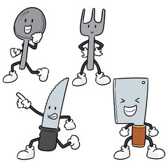 Sticker - vector set of spoon, fork and knife cartoon