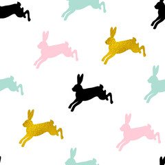 Wall Mural - Easter seamless pattern with rabbits