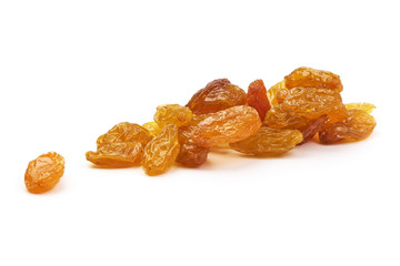 Wall Mural - Yellow sweet raisins, dried grapes, close-up, isolated on white background