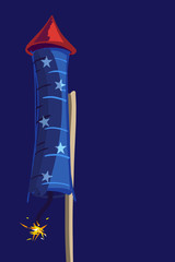 Wall Mural - Abstract illustration to the day of the celebration of the Independence Day of America. rocket for fireworks with a lit wick. vertical frame with space for text