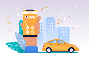 Taxi Mobile Service. Smartphone Flat Application.