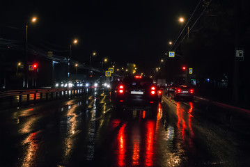 Canvas Print - Car traffic at night on the avenue