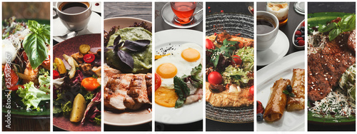 Plakat collage of healthy breakfast with various products