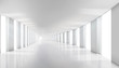 Interior in an commercial building. Empty hall with windows. Long corridor. Vector illustration.