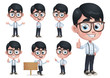 Geek Boy Mascot Character with 7 Poses_EPS 10 Vector