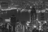 Fototapeta Miasta - Hong Kong city view from The Peak. Black and white color