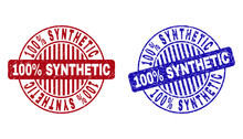 Grunge 100% SYNTHETIC Round Stamp Seals Isolated On A White Background. Round Seals With Grunge Texture In Red And Blue Colors.