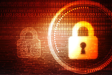 2d illustration safety concept: closed padlock on digital background