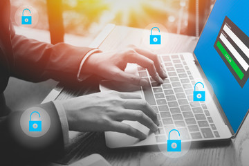 Internet security concept with login screen and password protection.