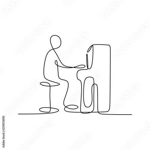 Plakaty pianino  linia-ciaglego-rysowania-to-ktos-grajacy-na-instrumencie-muzycznym-fortepianu