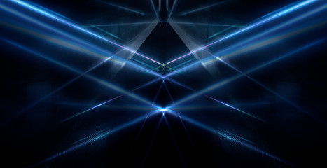 Wall Mural - tunnel in blue neon light, underground passage. abstract blue background. background of an empty bla