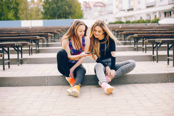 Sports girls in a park 