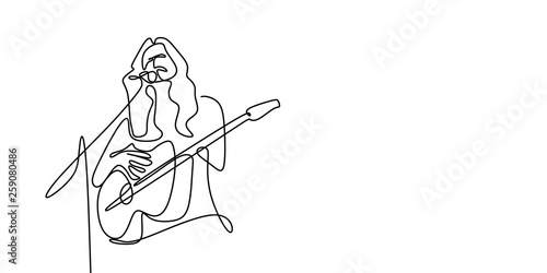 Continuous Line Drawing Of Girl Playing Acoustic Guitar