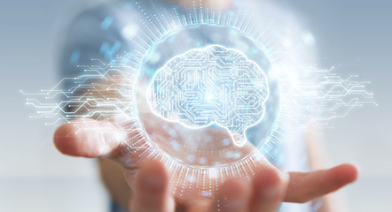 Poster - Businessman using digital artificial intelligence icon hologram 3D rendering