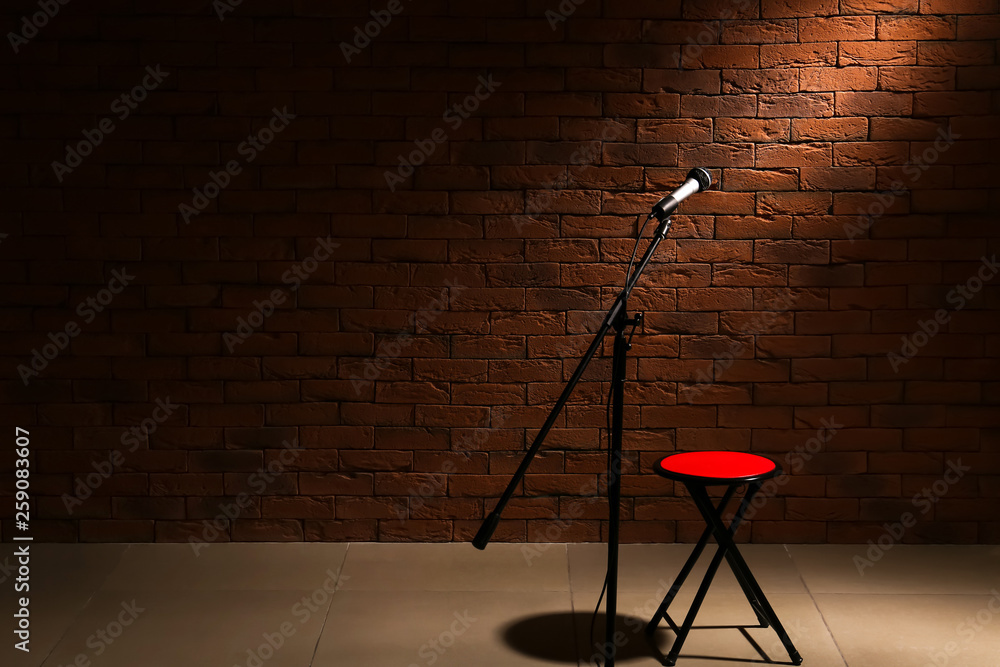 Modern microphone in studio