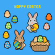 Happy Easter Vector Illustration. 8-bit Pixel Easter Icons, Square.