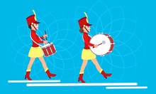 Woman Drummers Concept Banner. Flat Illustration Of Woman Drummers Vector Concept Banner For Web Design
