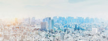 Panoramic Modern City Skyline Mix Sketch Effect