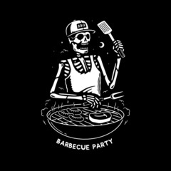 SKELETON GRILL MASTER BARBECUE PARTY BLACK BACKGROUND