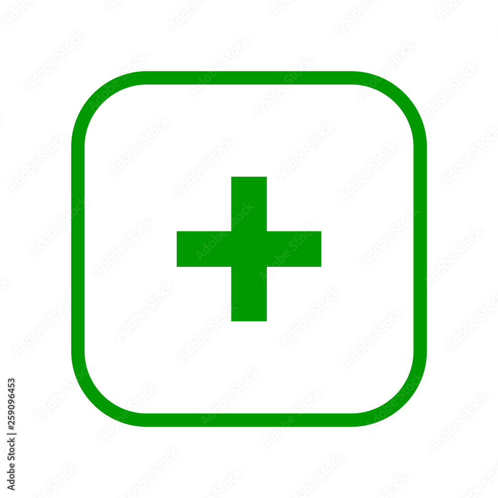 Square green plus sign line icon, button, add, positive symbol on white  background Stock Vector | Adobe Stock, image size:1000x1000
