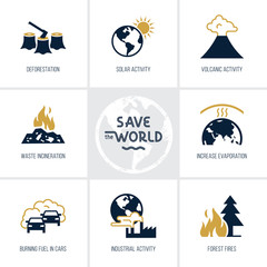 Wall Mural - ecology icons set in flat style ecology, renewable energy, global warming problem, environmental pro