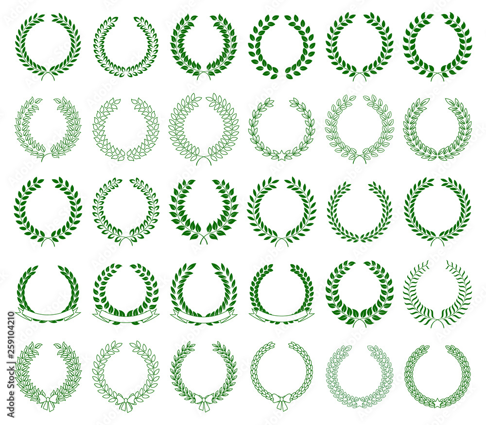 vector collection of green laurel wreaths on white background Stock ...