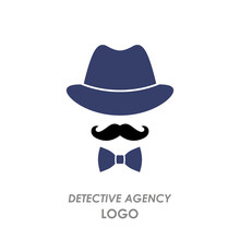 Silhouette Hat, Mustache, Bow Tie, Logo Detective Agency. Flat Vector Illustration Isolated