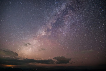 Colorful Milky way galaxy on november 2018 in night sky landscape. Beautiful Universe with starry sky. 