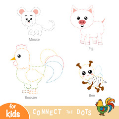 Wall Mural - Connect the dots, education game for children. Farm animals set