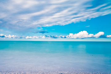 Very blue beautiful calm sea, rich colors and sky, a resort holiday in  in Abkhazia