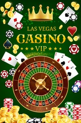 Wall Mural - Casino poker wheel of fortune and gamble cards