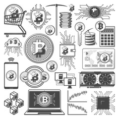 Aufkleber - Bitcoin mining, cryptocurrency digital money icons