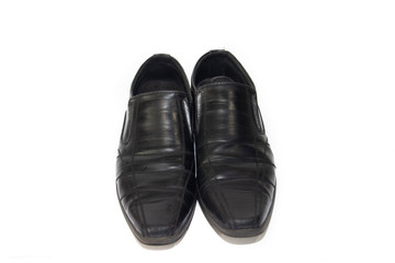 Black men's classic shoes isolated on white background. Insulated shoes. Men's shoes.