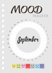 Mood diary for a month. mood tracker September calendar. keeping track of emotional state