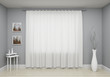 Grey interior  living room with window and curtain decoration on wall - template for your design.