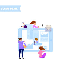 Wall Mural - Manage Social Media Account - concept. Tiny people manage the project