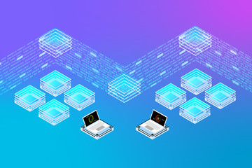 Leinwandbilder - Big Digital Data Server Security Protection Center Screen Control Panel. Decentralized Network Communicate Cyberspace 3d Scifi Technology Concept Design Illustration.