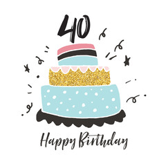 Wall Mural - 40th birthday hand drawn cake birthday card