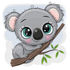 Canvas Print - Cartoon Koala is sitting on a tree