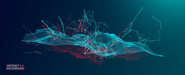 Polygonal science background with connecting dots and lines. Digital data visualization.