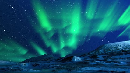 Wall Mural - beautiful northern lights animation. green lights aurora borealis in norway, canada, finland, icelan