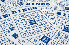 Bingo Game Cards. Bingo Numbers With Blue And White Background.