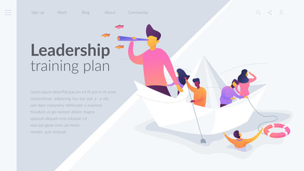 Business leadership, managing skills, leadership training plan concept.Website interface UI template. Landing web page with infographic concept creative hero header image.